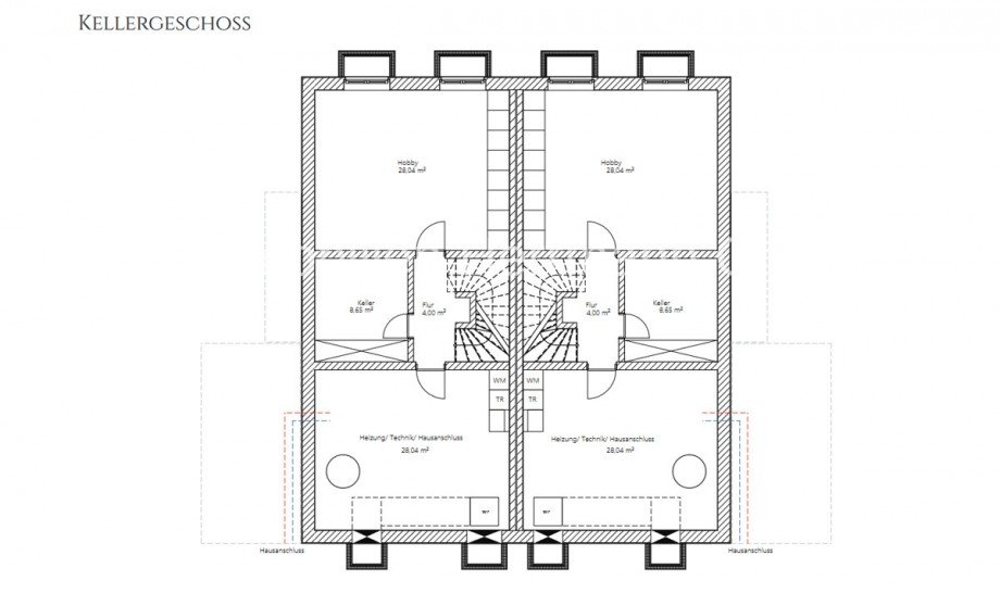 Planung - Keller Doppelhaush�lfte M�nchen