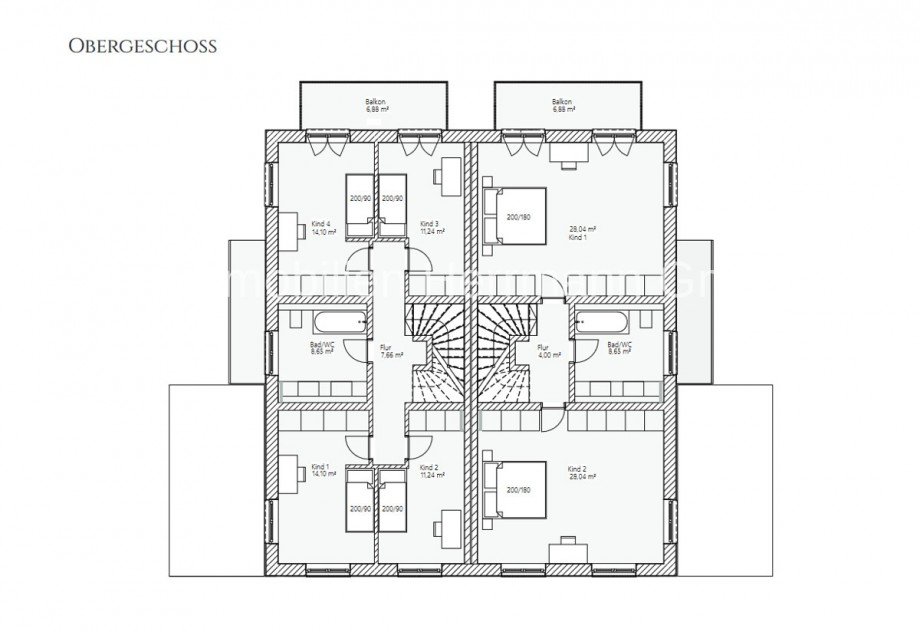 Planung - Obergeschoss Doppelhaush�lfte M�nchen