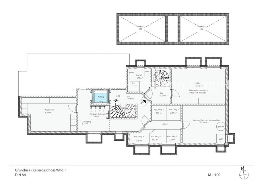 Planung - Kellergeschoss - Wohnung 1 Mehrfamilienhaus M�nchen