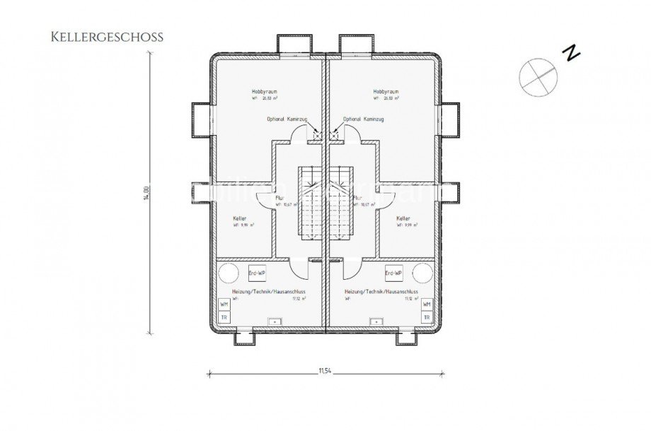 Grundriss - Kellergeschoss Doppelhaush�lfte M�nchen / Solln