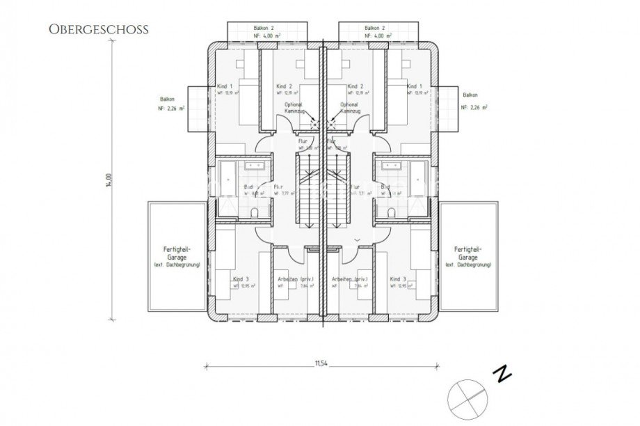 Grundriss - Obergeschoss Doppelhaush�lfte M�nchen / Solln